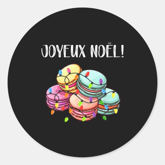 Merry Christmas In French _ Macarons Joyeux Noel  Classic Round Sticker (Front)