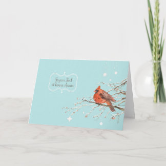 Merry Christmas in French, red cardinal bird Holiday Card