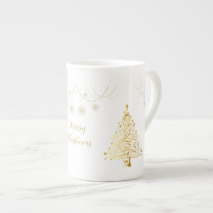 Merry Christmas in Gold Bone China Mug