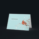 Merry Christmas in Greek, red cardinal bird Holiday Card<br><div class="desc">Translation: "Merry Christmas" in Greek. Send stylish holiday wishes with this Christmas card featuring a watercolor painting of a red cardinal bird,  snow & ornaments on a teal background. You can edit text (text,  font,  color,  size) inside. Custom requests welcome</div>