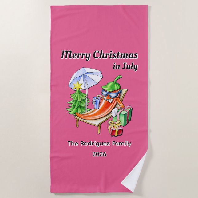 Merry Christmas in July Custom Family Summer Party Beach Towel (Front)