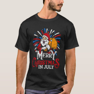 Merry Christmas In July Funny Santa Claus Usa T-Shirt