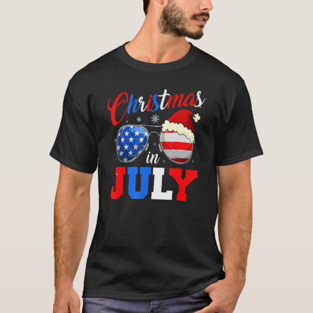 Merry Christmas In July Santa Hat Sunglasses Xmas  T-Shirt (Front)