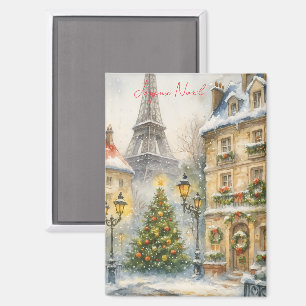 Merry Christmas in Paris Watercolor Eiffel Tower Magnet