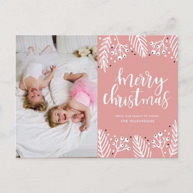 Merry Christmas in Pink Holiday Postcard (Front)