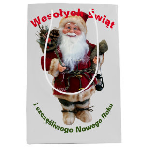 Merry Christmas in Polish Wesołych Świąt Custom Medium Gift Bag