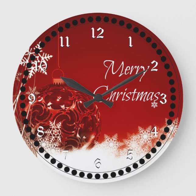 Merry Christmas in Red and White Large Clock (Front)
