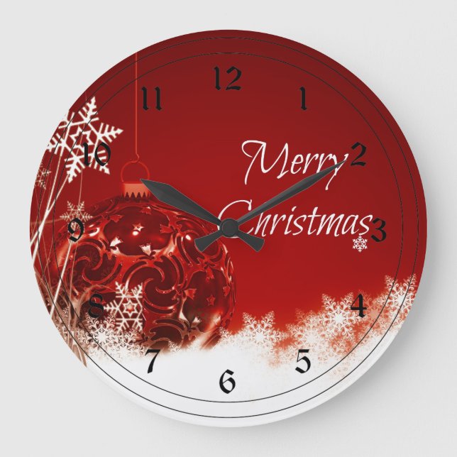 Merry Christmas in Red and White Large Clock (Front)