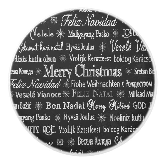 Merry Christmas in Various Languages Ceramic Knob (Front)