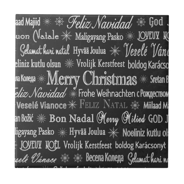 Merry Christmas in Various Languages Ceramic Tile (Front)