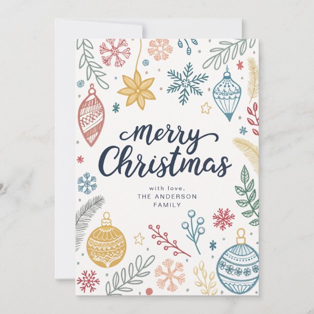 Merry Christmas Ink Doodles Non-Photo Holiday Card (Front)