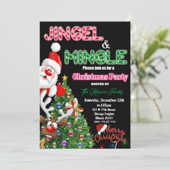 Merry Christmas Invitation, Jingle & Mingle invite (Standing Front)