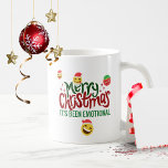 Merry Christmas It's Been EMOTIONAL Funny EMOJI Coffee Mug<br><div class="desc">Fun and colorful modern Christmas gifts featuring the words 'Merry Christmas,  it's been emotional' and some cute emoji,  expressions with a Christmas theme. Add your own text to create a unique gift for friends,  family,  work colleagues,  boss,  co-worker. Great idea for Secret Santa Gifts. Can be personalized with text.</div>