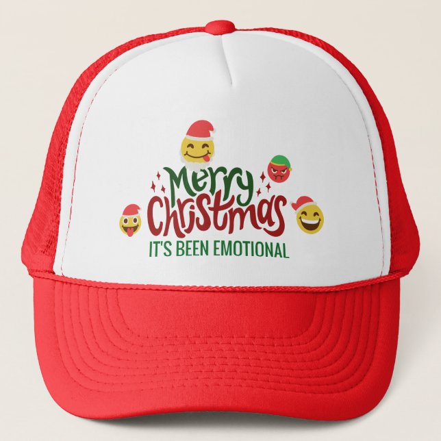 Merry Christmas It's Been EMOTIONAL Funny EMOJI Trucker Hat (Front)