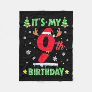 Merry Christmas It's My 9th Birthday Xmas Kids Fleece Blanket