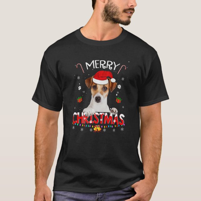 Merry Christmas Jack Russell Terrier Dog Santa Hat T-Shirt (Front)