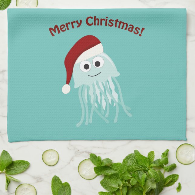 Merry Christmas! Jellyfish Tea Towel (Folded)