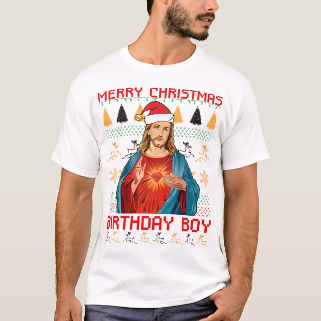 Merry Christmas Jesus Birthday Boy BLACK T-Shirt (Front)