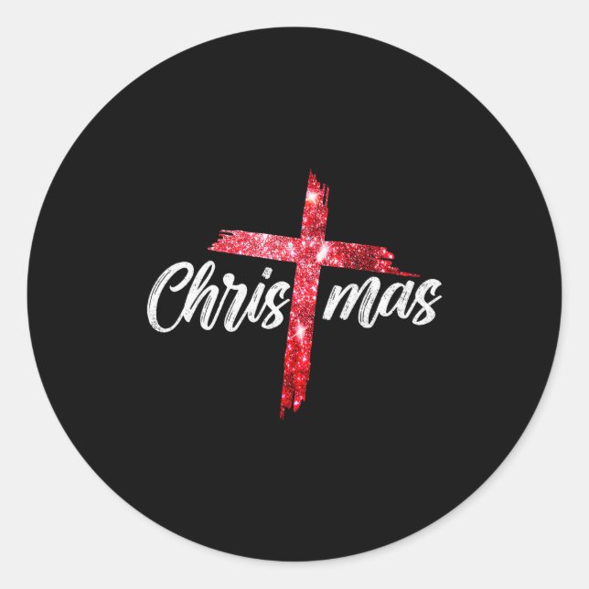 Merry Christmas Jesus Christian Cross Xmas Pyjamas Classic Round Sticker (Front)