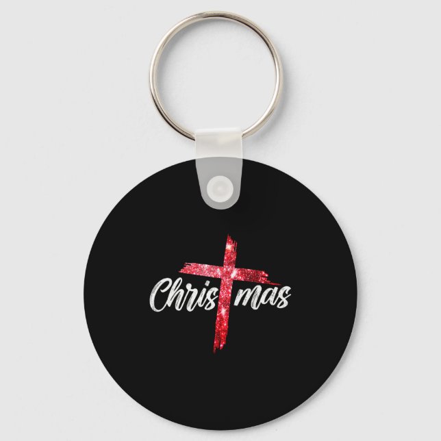 Merry Christmas Jesus Christian Cross Xmas Pyjamas Key Ring (Front)