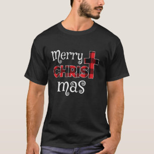 Merry Christmas Jesus Cross Christians Buffalo Pla T-Shirt