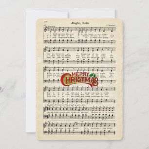 Merry Christmas, Jingle Bells, Vintage Sheet Music Holiday Card