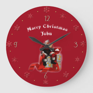 Merry Christmas John (change name) Large Clock