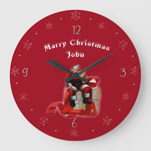 Merry Christmas John (change name) Large Clock (Front)