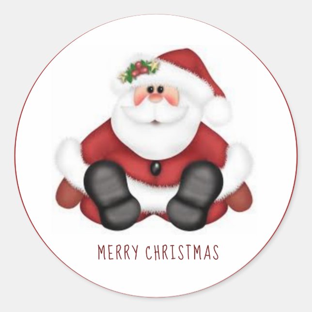 Merry Christmas Jolly Santa Claus Classic Round Sticker (Front)