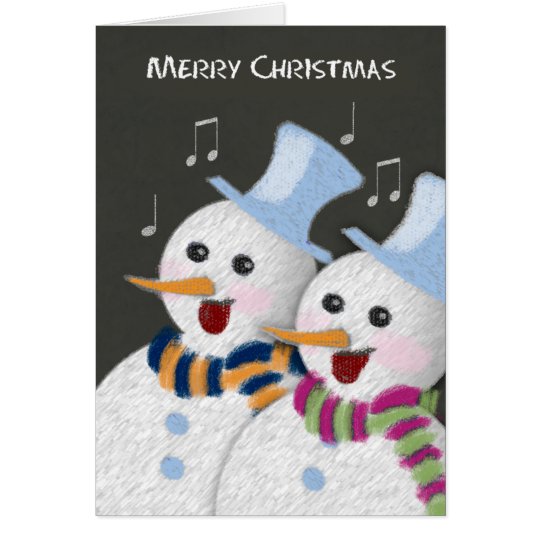 Merry Christmas Jolly Singing Snowmen Couple Card