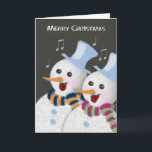 Merry Christmas Jolly Singing Snowmen Couple Holiday Card<br><div class="desc">A cute chalkboard themed Christmas card featuring a jolly festive snowman couple with colourful wool scarves,  singing holiday songs. A very jolly and happy card for the holidays. Front text: Merry Christmas. ©PamJArts</div>
