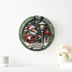 Merry Christmas Journey Santa with Backpack Wall Large Clock