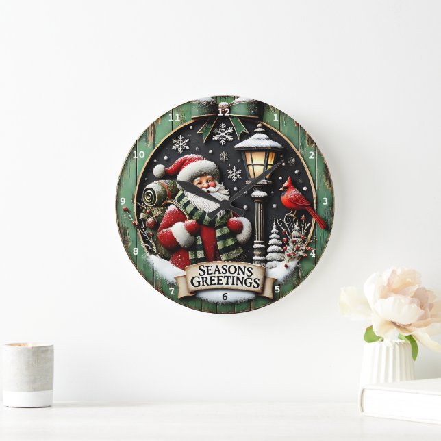 Merry Christmas Journey Santa with Backpack Wall  Large Clock (Home)
