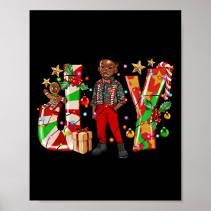 Merry Christmas Joy Afro Black Boy African America Poster