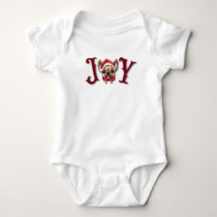 Merry Christmas Joy Cute French Bulldog holly  Baby Bodysuit