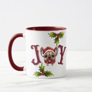 Merry Christmas Joy Cute French Bulldog holly Mug