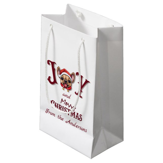 Merry Christmas Joy Cute French Bulldog holly  Small Gift Bag (Front Angled)