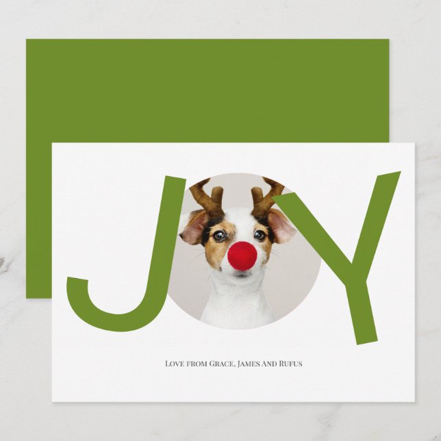 Merry Christmas Joy Green Photo Card (Front/Back)