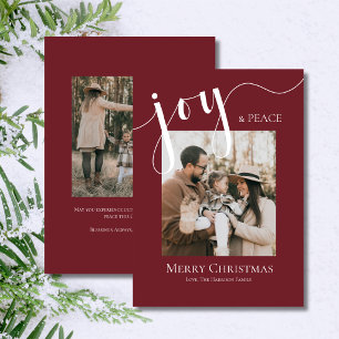 Merry Christmas Joy Peace Photo White Elegant Holiday Card