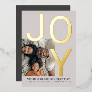 Merry Christmas Joy Personalised Photo Foil Holiday Card