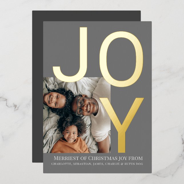 Merry Christmas Joy Personalised Photo Foil Holiday Card (Front/Back)