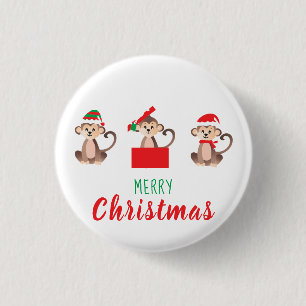 Merry Christmas Jungle Christmas Monkeys 3 Cm Round Badge