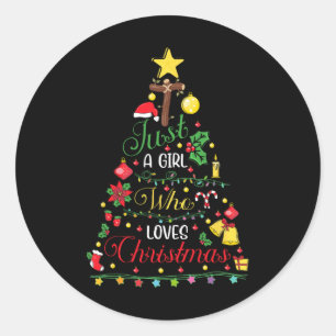 Merry Christmas Just A Girl Who Loves Christmas Tr Classic Round Sticker