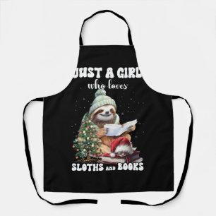 Merry Christmas Just Girl who loves sloths and boo Apron