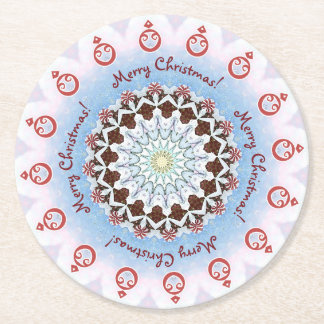 Merry Christmas Kaleidoscope Round Paper Coaster