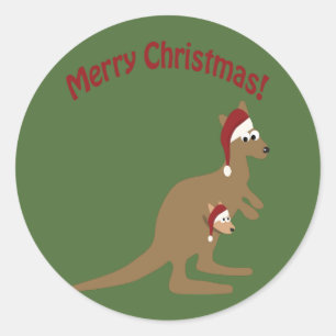 Merry Christmas Kangaroos Classic Round Sticker