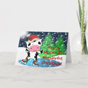 Merry Christmas Kawaii Cow - Customised Holiday Card