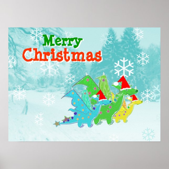Merry Christmas Kawaii Dragons Poster (Front)