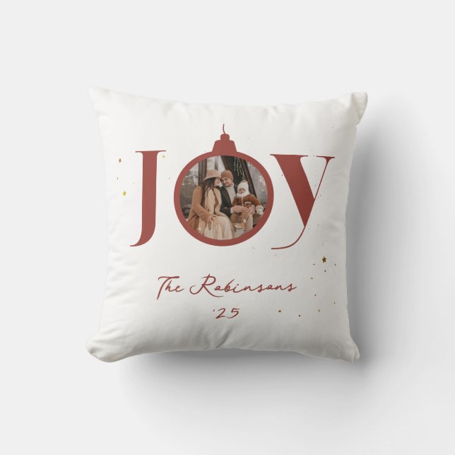 Merry Christmas Keepsake Family Photo Joy Ornament Cushion (Front)