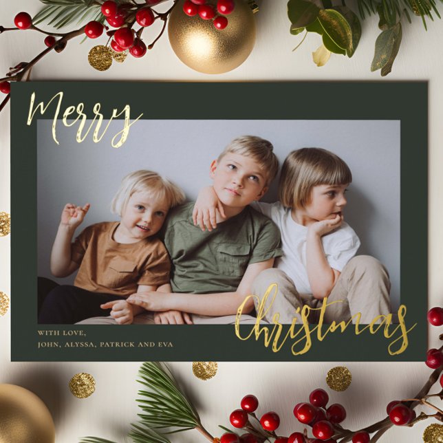 Merry Christmas Kids Photo Foil Holiday Card (Creator Uploaded)